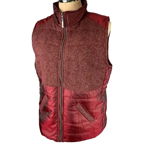 Large Casual Identity Women's Full Zip Burgundy Metallic Lightweight Puffer Vest - Picture 4 of 9